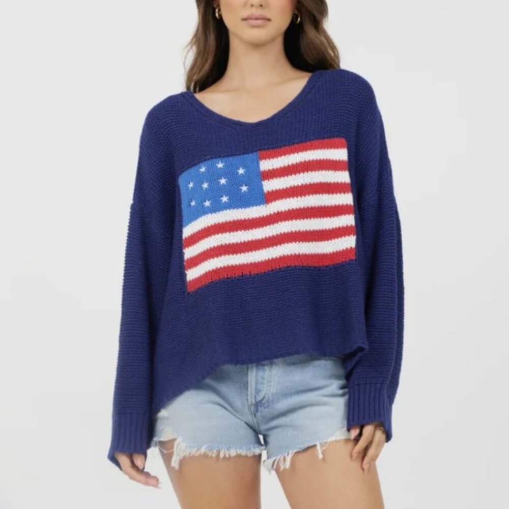 Vintage Havana Oversized Navy Flag Embroidered Sweater Women's Medium